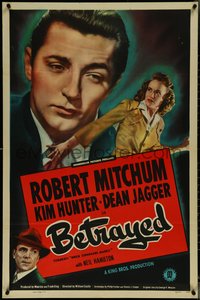 7f1362 WHEN STRANGERS MARRY 1sh R1948 Betrayed, young Robert Mitchum, Kim Hunter, Dean Jagger!