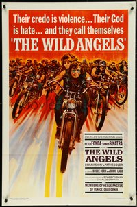 7f1369 WILD ANGELS 1sh 1966 classic art of biker Peter Fonda & sexy Nancy Sinatra on motorcycle!