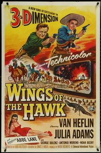 7f1372 WINGS OF THE HAWK 3D 1sh 1953 Boetticher directed, 3-D, Van Heflin w/gun, Julia Adams!