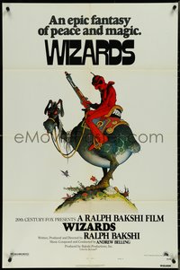 7f1374 WIZARDS 1sh 1977 Ralph Bakshi directed animation, cool fantasy art by William Stout!