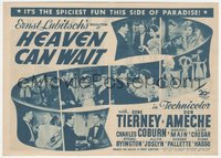 7f1419 HEAVEN CAN WAIT herald 1943 Gene Tierney & Don Ameche, directed by Ernst Lubitsch, rare!