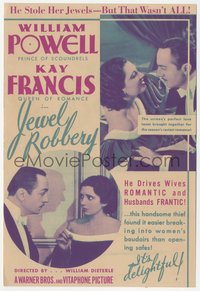 7f1422 JEWEL ROBBERY herald 1932 William Powell stole Kay Francis's jewels & her heart, ultra rare!