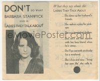 7f1424 LADIES THEY TALK ABOUT herald 1933 bad girl Barbara Stanwyck is free and easy, ultra rare!