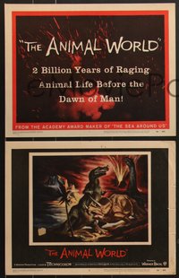 7f0640 ANIMAL WORLD 8 LCs 1956 great art of dinosaurs & jungle animals + special effects scenes!