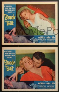 7f0656 BLONDE BAIT 8 LCs 1956 Jim Davis, sexy smoking bad girl Beverly Michaels is a silken trap!