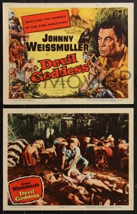 7f0703 DEVIL GODDESS 8 LCs 1955 Johnny Weissmuller is NOT Jungle Jim, battling the fire-priestess!