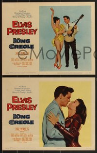 7f0866 KING CREOLE 3 LCs R1959 Elvis Presley with guitar & w/sexy Carolyn Jones, ultra rare!