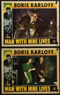 7f0844 MAN WITH NINE LIVES 6 LCs R1947 Boris Karloff brings them back alive to witness unholy deeds!