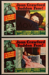 7f0812 SUDDEN FEAR 8 LCs 1952 images of terrified Joan Crawford, Jack Palance!