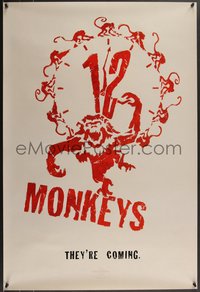 7g0250 12 MONKEYS teaser 1sh 1995 Bruce Willis, Brad Pitt, Stowe, Terry Gilliam directed sci-fi!