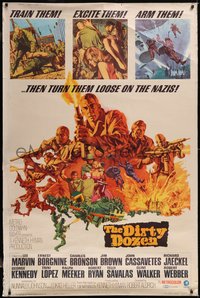 7g0017 DIRTY DOZEN 40x60 1967 Charles Bronson, Jim Brown, Lee Marvin, cool Frank McCarthy art, rare!