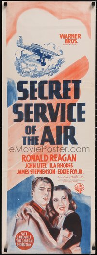 7g0125 SECRET SERVICE OF THE AIR long Aust daybill 1939 Ronald Reagan & Rhodes, biplane, ultra rare!