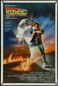 7g0264 BACK TO THE FUTURE studio style 1sh 1985 art of Michael J. Fox & Delorean by Drew Struzan!