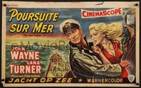 7g0791 SEA CHASE Belgian 1956 great different artwork of John Wayne & sexy Lana Turner!