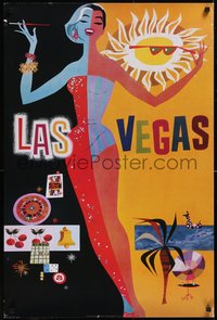 7g0165 TWA LAS VEGAS 24x36 commercial poster 2004 Klein art of showgirl & casino games, ultra rare!