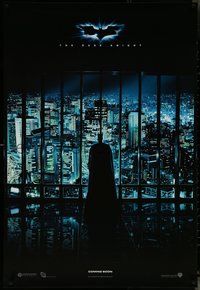 7g0111 DARK KNIGHT teaser DS English 1sh 2008 Christian Bale as Batman looking over city!