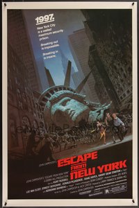 7g0324 ESCAPE FROM NEW YORK studio style 1sh 1981 Carpenter, Jackson art of decapitated Lady Liberty!