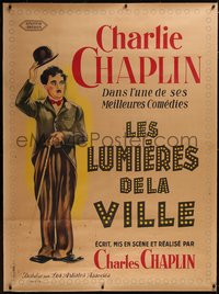 7g0004 CITY LIGHTS French 1p R1951 Charlie Chaplin as the Tramp, classic boxing comedy, ultra rare!