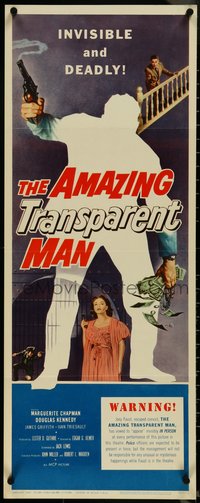 7g0590 AMAZING TRANSPARENT MAN insert 1959 Edgar Ulmer, cool fx art of the invisible & deadly convict!