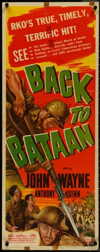 7g0594 BACK TO BATAAN insert 1945 John Wayne, Anthony Quinn & Franquelli in WWII, ultra rare, rare!