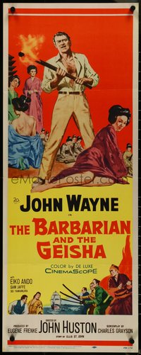 7g0595 BARBARIAN & THE GEISHA insert 1958 John Huston, art of John Wayne with torch & Eiko Ando!