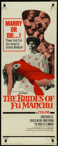 7g0603 BRIDES OF FU MANCHU insert 1966 Asian villain Christopher Lee, Better dead than wed!