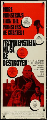 7g0628 FRANKENSTEIN MUST BE DESTROYED insert 1970 Peter Cushing, man drilling into woman's head!