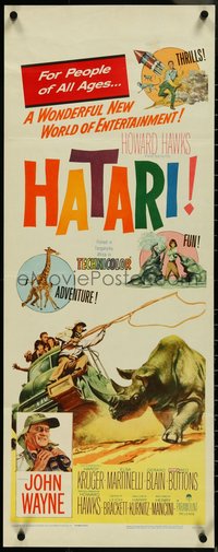 7g0634 HATARI insert 1962 Howard Hawks, artwork of John Wayne rounding up rhino in Africa!