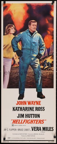 7g0636 HELLFIGHTERS insert 1969 John Wayne as fireman Red Adair, Katharine Ross, cool art!