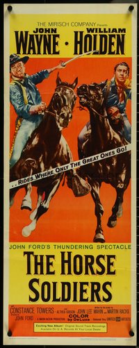 7g0639 HORSE SOLDIERS insert 1959 art of U.S. Cavalrymen John Wayne & William Holden, John Ford