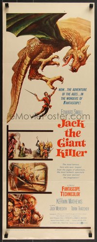 7g0649 JACK THE GIANT KILLER insert 1962 great fantasy art of Kerwin Mathews battling dragon!