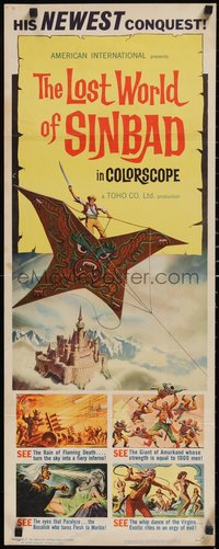 7g0664 LOST WORLD OF SINBAD insert 1965 Toho, Toshiro Mifune, cool art of man on huge kite, rare!