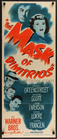 7g0670 MASK OF DIMITRIOS insert 1944 Peter Lorre, Sydney Greenstreet, Zachary Scott, Emerson, Katch!