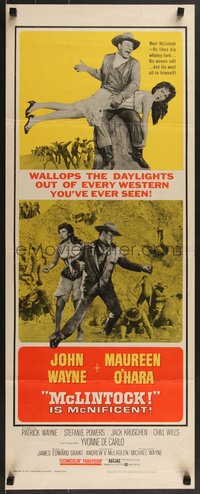 7g0672 McLINTOCK insert 1963 w/ best image of John Wayne giving Maureen O'Hara a spanking, rare!