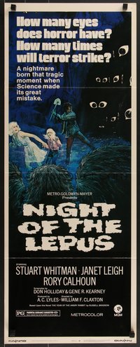 7g0677 NIGHT OF THE LEPUS insert 1972 cool monster art, how many eyes does horror have!