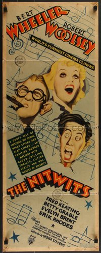 7g0678 NITWITS insert 1935 great art of Wheeler & Woolsey + pretty young Betty Grable, ultra rare!