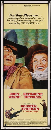 7g0689 ROOSTER COGBURN insert 1975 great art of John Wayne with eyepatch & Katharine Hepburn!