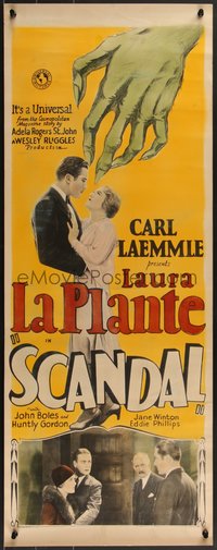 7g0691 SCANDAL insert 1929 great art of creepy hand over Laura LaPlante & John Boles, ultra rare!