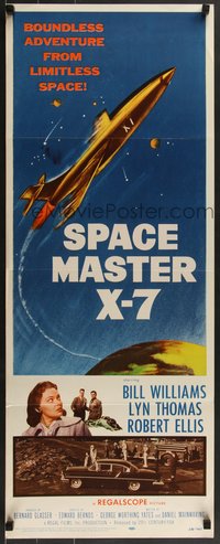 7g0699 SPACE MASTER X-7 insert 1958 satellite terror strikes the Earth, cool art of rocket ship!