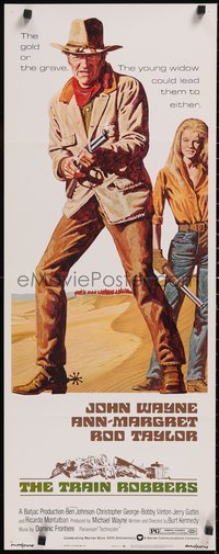 7g0714 TRAIN ROBBERS insert 1973 art of cowboy John Wayne & sexy Ann-Margret by Robert Tanenbaum!