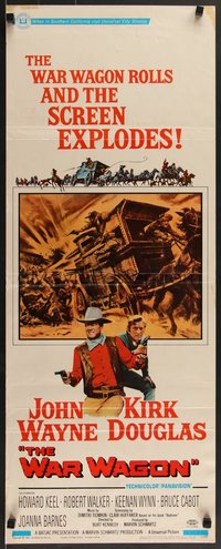 7g0722 WAR WAGON insert 1967 cowboys John Wayne & Douglas, western armored stagecoach art, rare!