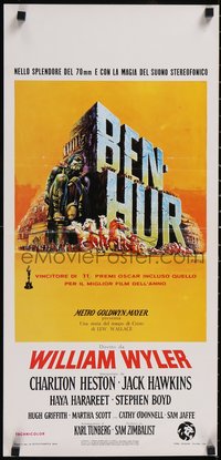 7g0551 BEN-HUR Italian locandina R1969 Charlton Heston, William Wyler classic religious epic, chariot art!