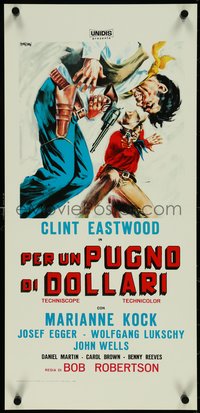 7g0565 FISTFUL OF DOLLARS Italian locandina R1970s different artwork of generic cowboy by Symeoni!