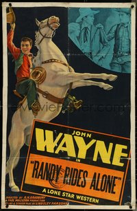 7g0387 JOHN WAYNE 1sh 1939 art of the western cowboy on rearing horse & fighting, Randy Rides Alone!