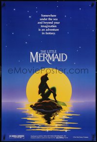 7g0409 LITTLE MERMAID teaser DS 1sh 1989 Disney, great art of Ariel in moonlight by Morrison/Patton!