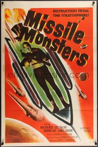 7g0423 MISSILE MONSTERS 1sh 1958 aliens bring destruction from the stratosphere, wacky sci-fi art!