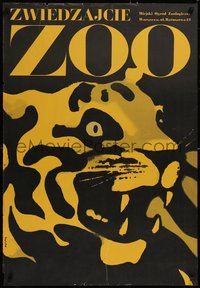 7g0192 ZWIEDZAJCIE ZOO Polish 27x39 1967 wonderful art of tiger by Waldemar Swierzy!