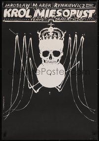 7g0196 KING OF MEAT stage play Polish 23x33 1971 creepy Franciszek Starowieyski art of skull spider!