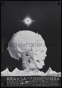 7g0198 MOST WONDERFUL EVENING OF MY LIFE Polish 23x33 1974 bizarre Starowieyski art of skull w/masks