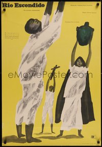 7g0200 RIO ESCONDIDO Polish 23x34 1955 Maria Felix, Domingo Soler, different Jan Lenica art!